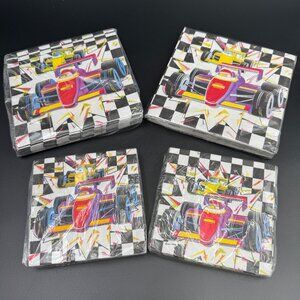 90's Victory Lane Race Car Party Napkins 4 Packs Vtg USA Made Checkered Flag